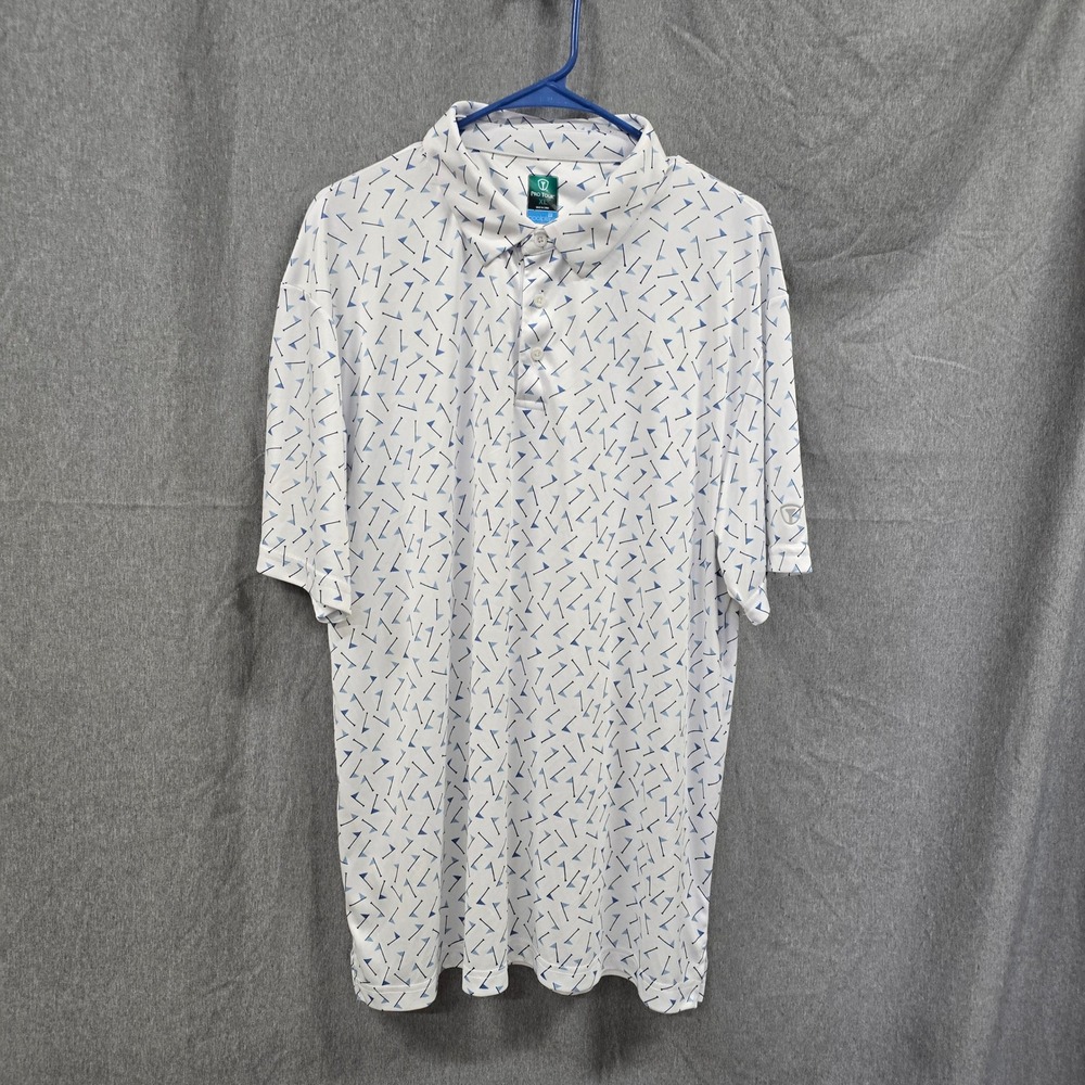 Pro Tour Coolplay Mens XL Golf Polo‎ Shirt White Blue Flag Print Performance